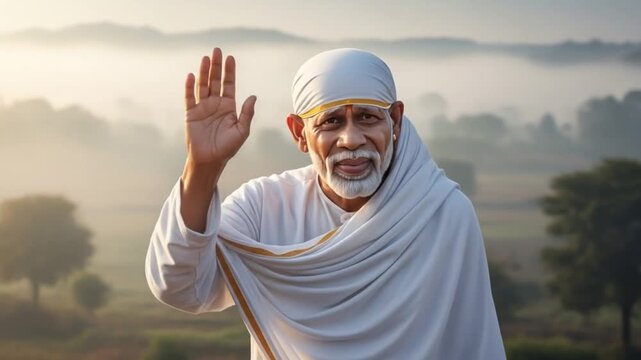 Gentle blessings from Sai Baba amidst a serene morning landscape spiritual guidance peace