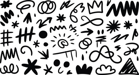 Naklejka premium Hand Drawn Doodle Scribble Elements – Abstract Vector Sketch Symbols Collection