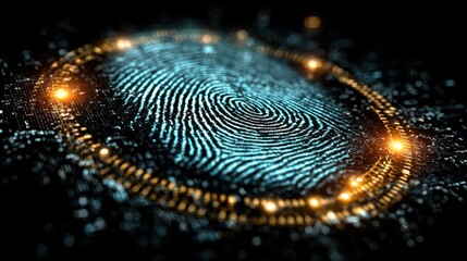 Digital fingerprint with glowing lights and circuit details