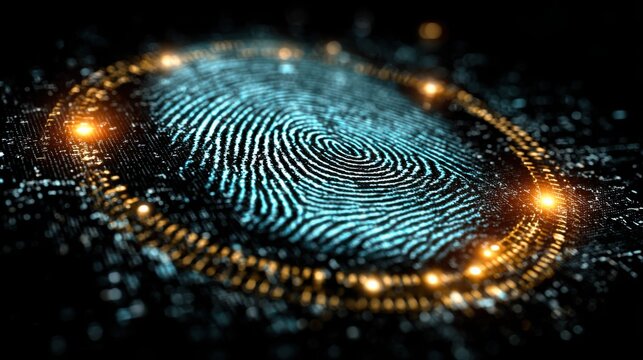 Digital fingerprint with glowing lights and circuit details - Powered by Adobe