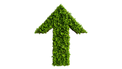 Green arrow shape formed by growing plants and leaves isolated on solid white background Png