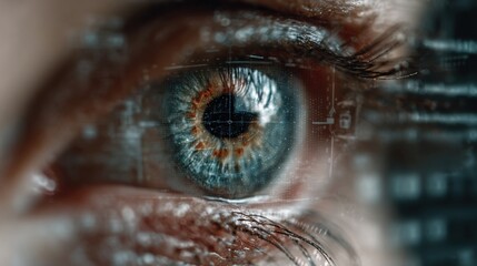 Close up of a human eye with digital overlay and eyelashes