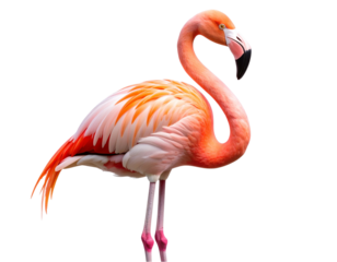  “Tropical Flamingo with Curved Neck and Raised Leg, Front Facing, Transparent PNG”.
