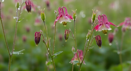 Columbine Flower with Water Droplets