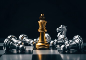 Illustration of golden king wins chess game