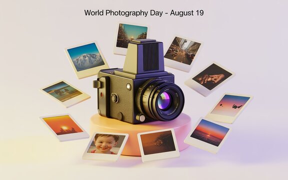 World Photography Day banner with vintage camera and photos.

 - Powered by Adobe