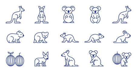 Australian Animals And Fruits Collection kangaroo koala © pixelVista