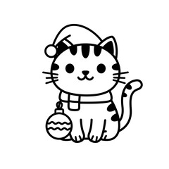Cartoon cat wearing santa hat with christmas ornament silhouette