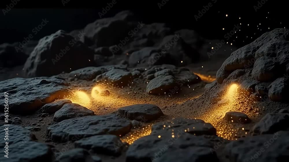 Poster rocks and glowing particles animation background loop for presentations and visual effects use case 