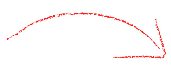 Dynamic red crayon arrow points downward indicating direction or trend, perfect for presentations and infographics