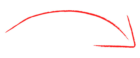 Bold red brush stroke arrow pointing downwards indicating direction, motion, and progress with a dynamic, handmade feel
