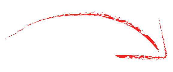 Bold red hand-drawn arrow points downwards with textured brush strokes indicating direction and movement for design concepts