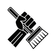 Hand holding broom icon representing cleaning service, hygiene work, or labor symbol vector illustration