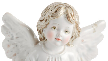 Fototapeta premium Porcelain angel statue with delicate features and white wings elegantly captures innocence and serenity