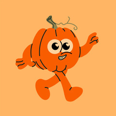Happy Cartoon Pumpkin Character Walking