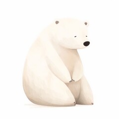 Polar animal on white isolated background, watercolor style, illustrations for children, north pole, winter