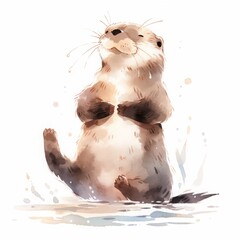 Polar animal on white isolated background, watercolor style, illustrations for children, north pole, winter