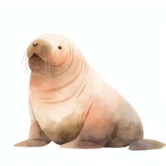 Polar animal on white isolated background, watercolor style, illustrations for children, north pole, winter