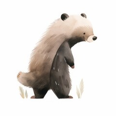Polar animal on white isolated background, watercolor style, illustrations for children, north pole, winter
