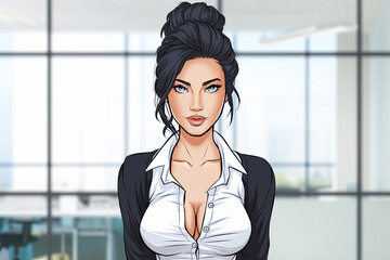 sexy secretary stereotype or boss lady with ample bosom