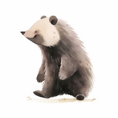 Polar animal on white isolated background, watercolor style, illustrations for children, north pole, winter