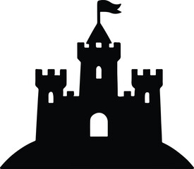 Obraz premium Silhouette fairytale castle on hill black and white vector illustrator