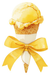 Fototapeta premium PNG Yellow coquette ice cream illustration watercolor dessert.
