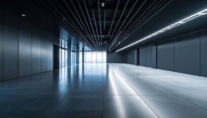 Modern Corporate Hallway Interior With Abstract Lighting and Dark Tones