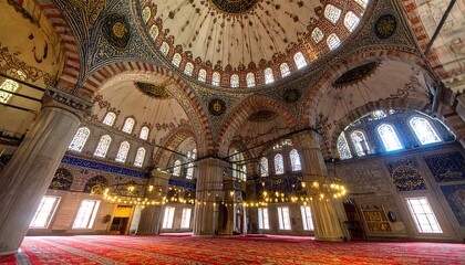 Fototapeta premium Interior grandeur detailed ceiling adornments intricate patterns within a majestic mosque