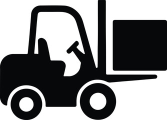 Obraz premium Silhouette forklift truck carries box minimal simple black vector illustrator
