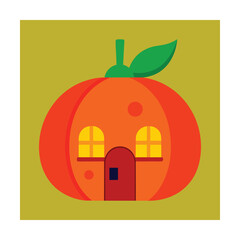 Pumpkin House Illustration with Tiny Door and Windows