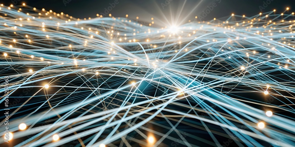 Aufkleber abstract network technology background with glowing lines and nodes for data transfer