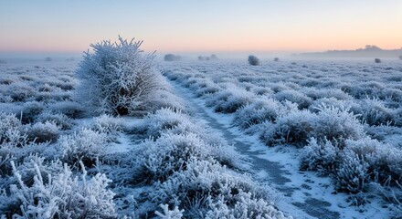 Frozen Bushes Landscape in Winter