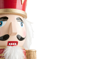 Festive nutcracker toy soldier on isolated background highlighting bold colors