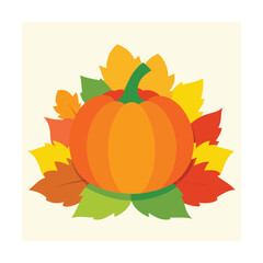Pumpkin Sitting on Colorful Autumn Leaf Pile
