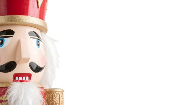 Festive nutcracker toy soldier on isolated background highlighting bold colors