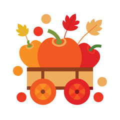 Pumpkin Wagon Full of Apples and Fall Leaves