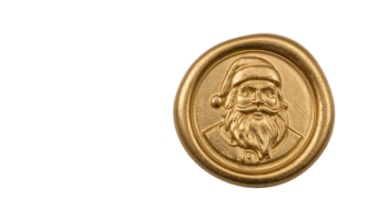 Golden santa claus wax seal isolated on isolated background for festive holiday design