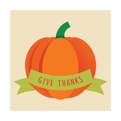Pumpkin with Give Thanks Banner Illustration