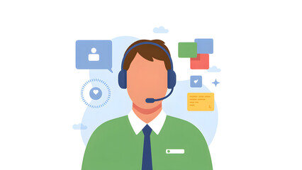 Flat Vector Illustration of Online Technical Support or Call Center