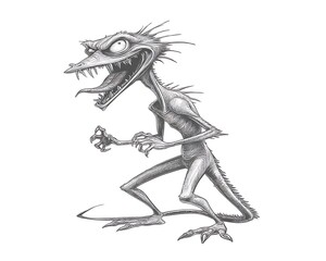 Obraz premium Sketch of a monstrous creature, thin, spiky, clawed, and with a menacing expression