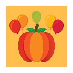 Pumpkin Holding Balloons in Thanksgiving Colors