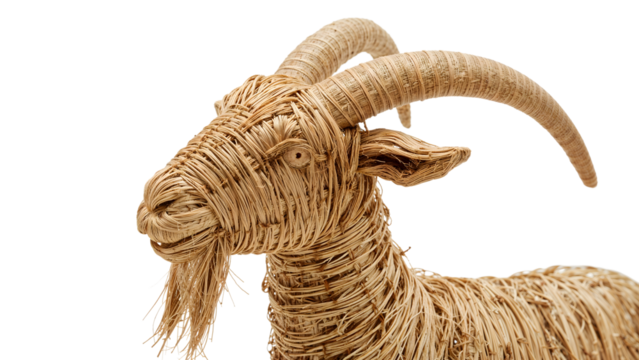Artistic woven goat sculpture showcasing detailed handcrafted straw craftsmanship