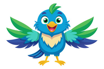Vector illustration of a vibrant cartoon parakeet, also known as a budgie, featuring bright blue and yellow plumage with green feather detailing.