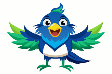 Vector illustration of a vibrant cartoon parakeet, also known as a budgie, featuring bright blue and yellow plumage with green feather detailing.