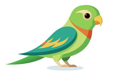 Vector illustration of a vibrant cartoon parakeet, also known as a budgie, featuring bright blue and yellow plumage with green feather detailing.