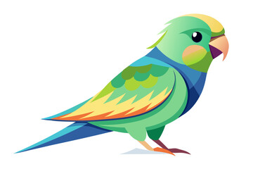 Vector illustration of a vibrant cartoon parakeet, also known as a budgie, featuring bright blue and yellow plumage with green feather detailing.