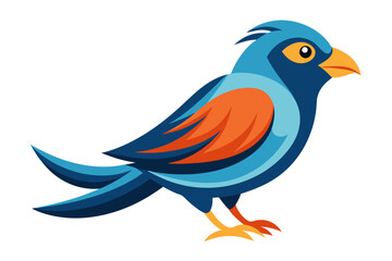 Vector illustration of a vibrant cartoon parakeet, also known as a budgie, featuring bright blue and yellow plumage with green feather detailing.