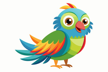 Vector illustration of a vibrant cartoon parakeet, also known as a budgie, featuring bright blue and yellow plumage with green feather detailing.