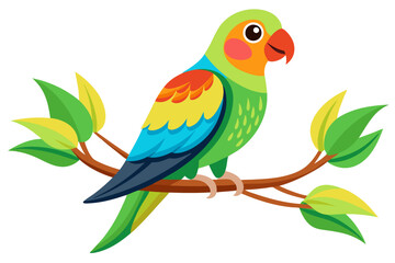 Vector illustration of a vibrant cartoon parakeet, also known as a budgie, featuring bright blue and yellow plumage with green feather detailing.
